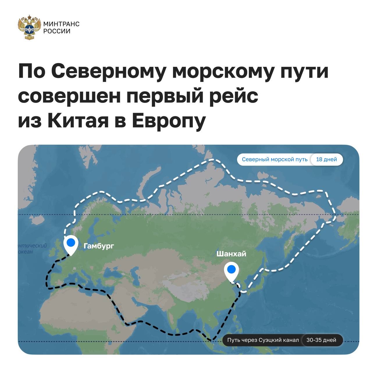 Первый рейс из Китая в Европу прошел по Северному морскому пути