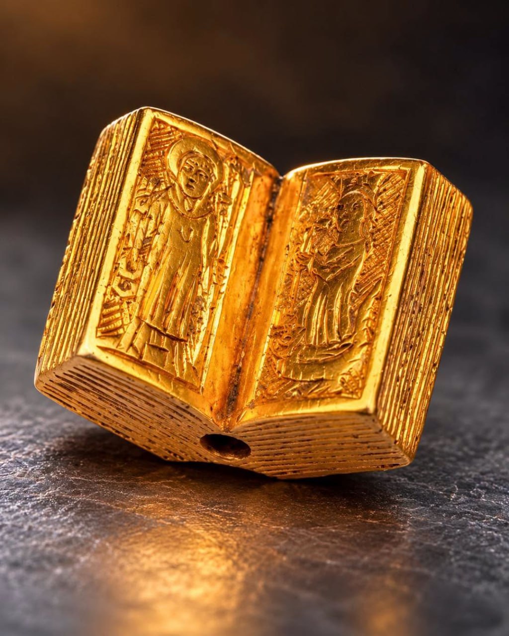 На глубине 12 сантиметров — 600-летняя золотая книжечка весом 5 граммов.