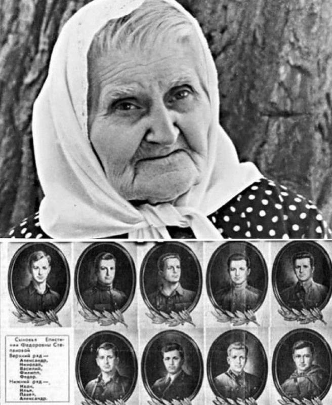 На фотографии Епистиния Федоровна Степанова, которая девять своих сыновей проводила на фронт. И ни один не вернулся с войны.. 